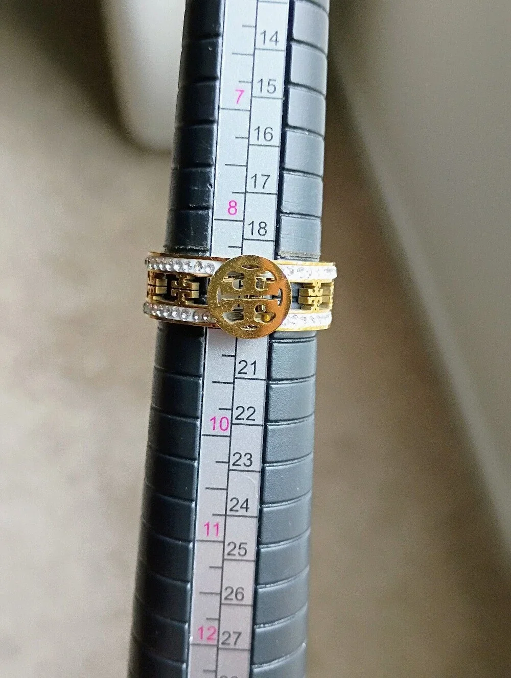 New Gold Tone Logo Accent Crystal Band Ring - Women Jewelry